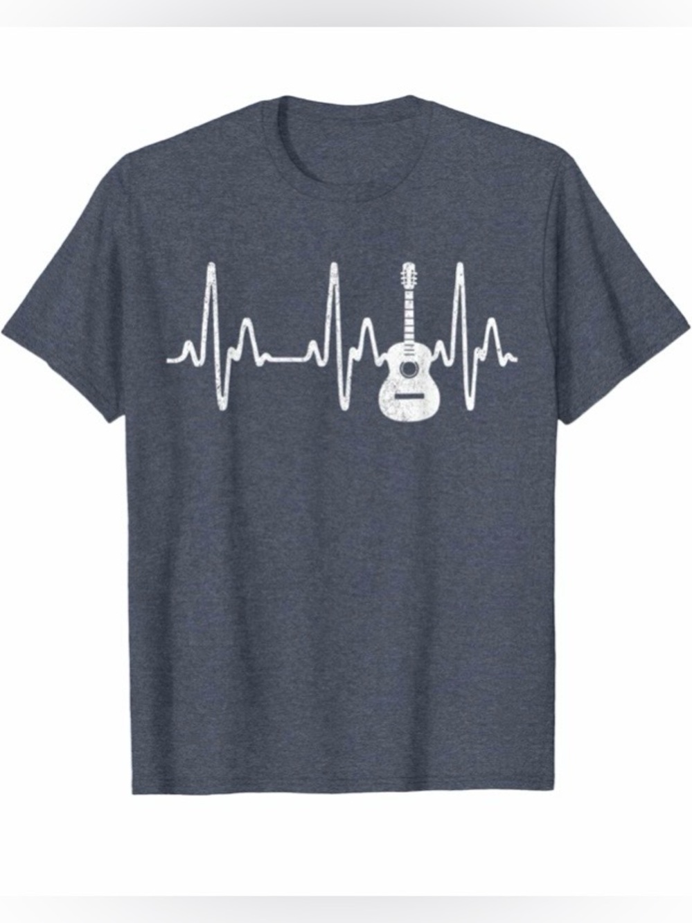 NEW - Men's Navy Heather Guitar Heartbeat Graphic Tee